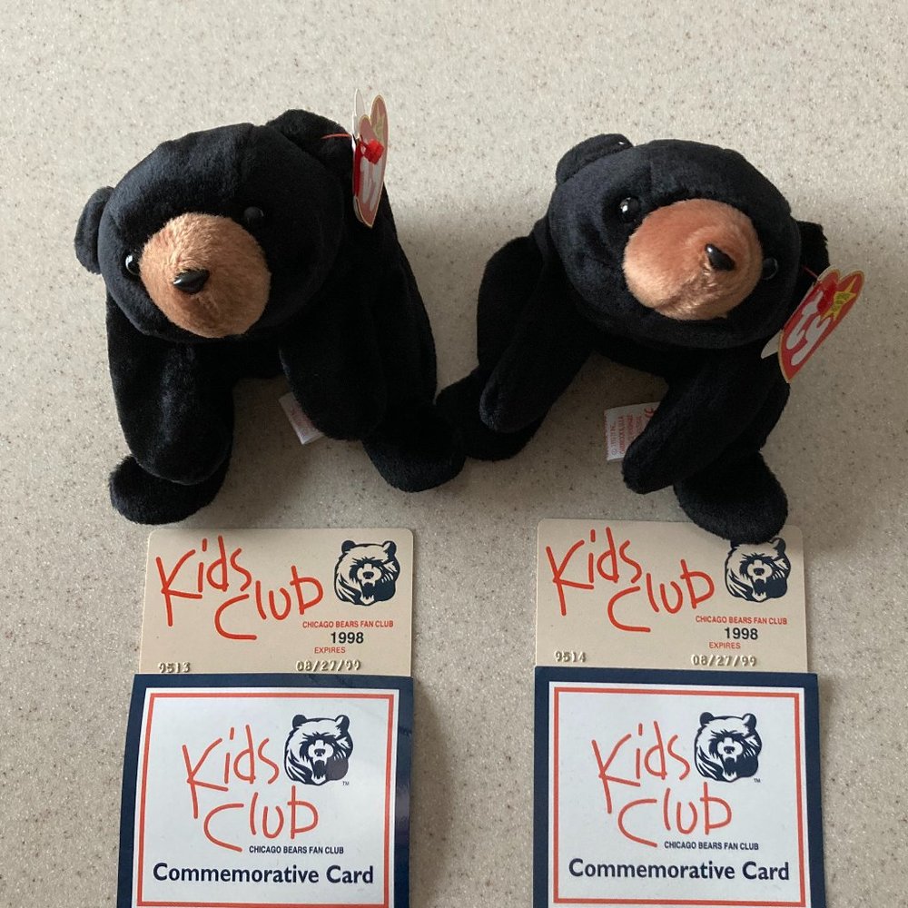 Ty Beanie Bears with Chicago Bears Kids Club Membership Cards Lot of Two